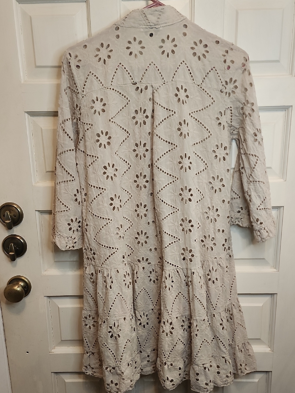 Tan Eyelet Lace Women's Babydoll Tiered Dress Coverup Tunic Beach Wear. - Picture 4 of 6